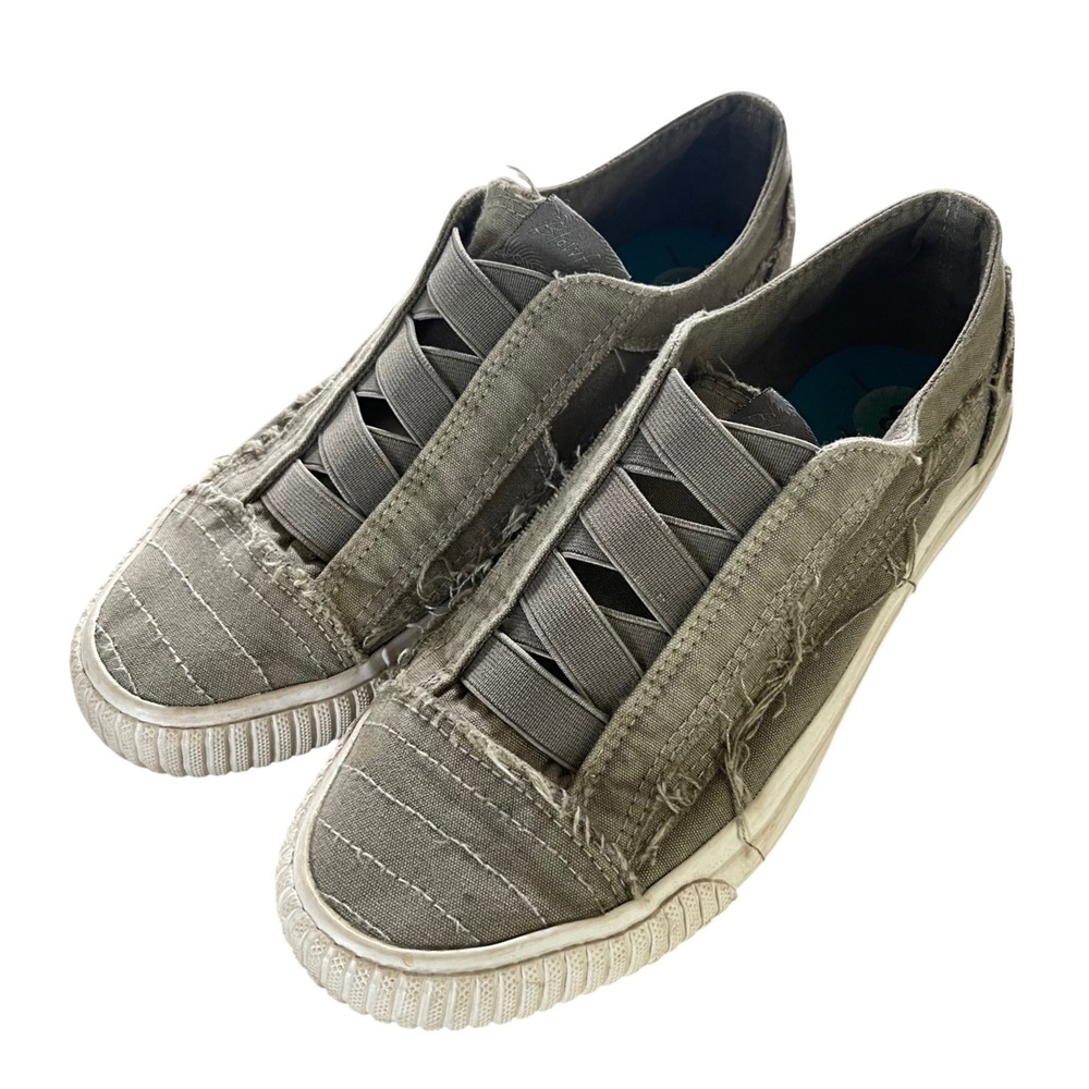 Blowfish Malibu Play Sneakers Women 8 Olive Green Distressed Canvas Slip On Boho